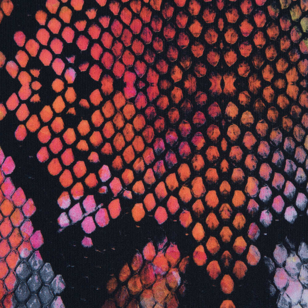 Compression Swimwear Tricot, UV Protective with Aloe Vera Microcapsules - Orange and Blue Python - Caye Collection Detail Compression Swimwear Tricot, UV Protective with Aloe Vera Microcapsules - Orange and Blue Python - Caye Collection Detail