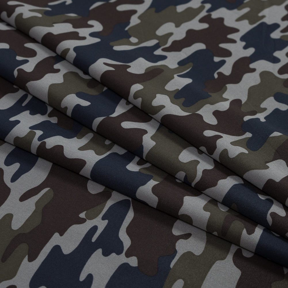 Waxy Camouflage Printed Stretch Polyester Shirting Folded Waxy Camouflage Printed Stretch Polyester Shirting Folded