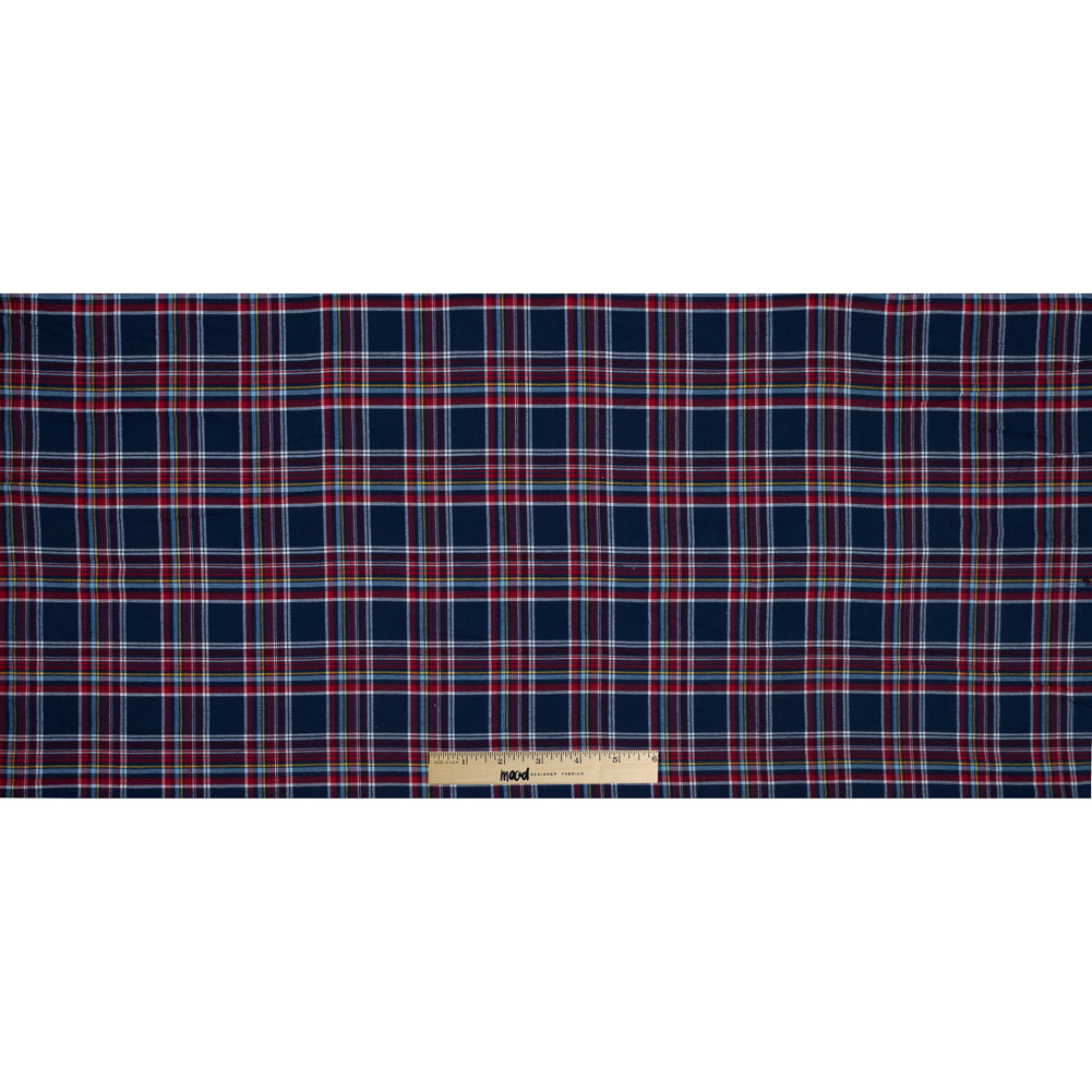 Blue, Red and Yellow Plaid Cotton Flannel Full Blue, Red and Yellow Plaid Cotton Flannel Full