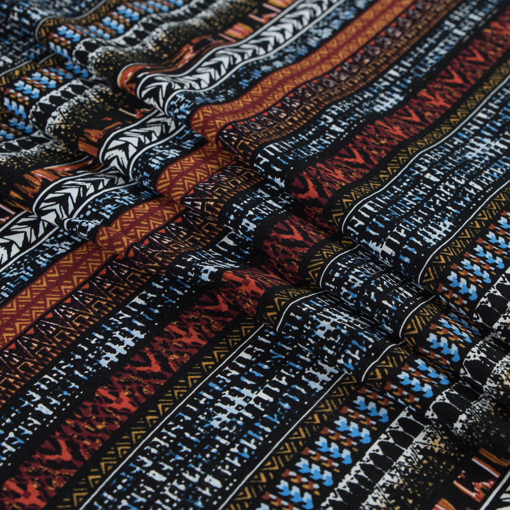 Rust and Blue Tribal Printed Rayon Challis Detail Rust and Blue Tribal Printed Rayon Challis Detail