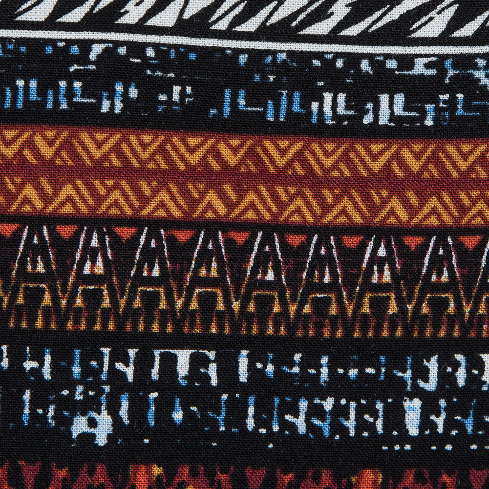 Rust and Blue Tribal Printed Rayon Challis Full Rust and Blue Tribal Printed Rayon Challis Full