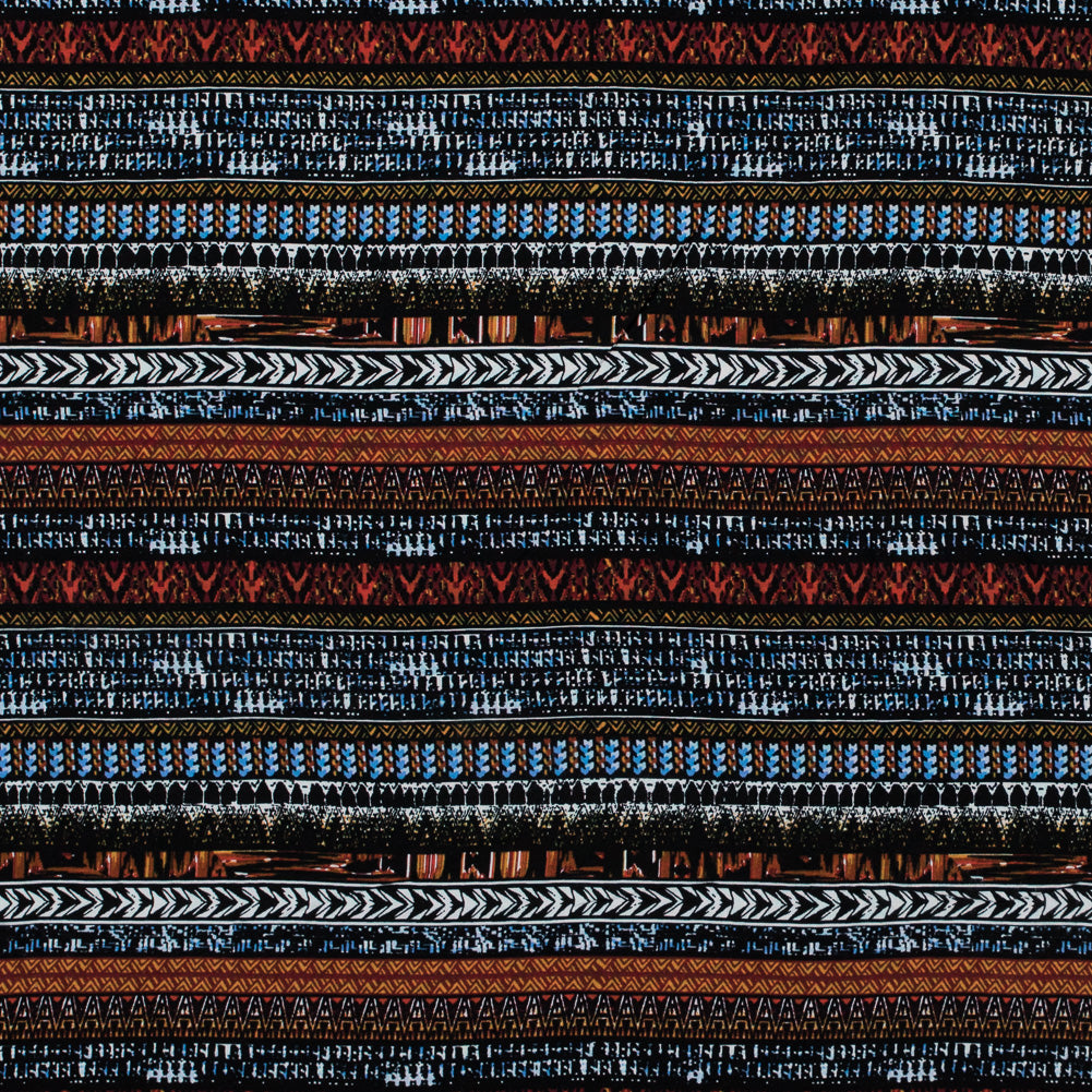 Rust and Blue Tribal Printed Rayon Challis Rust and Blue Tribal Printed Rayon Challis