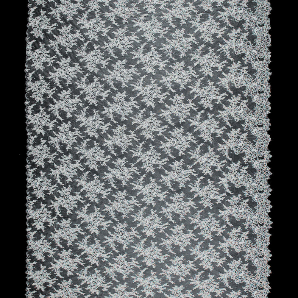 Corded Lace Panel With Finished Edges - Ivory Floral Fancy Border - 3 yards Full Corded Lace Panel With Finished Edges - Ivory Floral Fancy Border - 3 yards Full