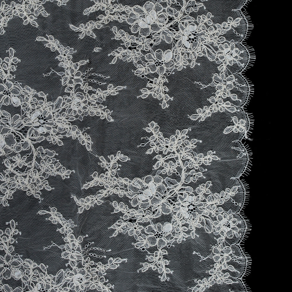Corded Lace Panel With Finished Edges - Ivory Floral Fancy Border - 3 yards Corded Lace Panel With Finished Edges - Ivory Floral Fancy Border - 3 yards