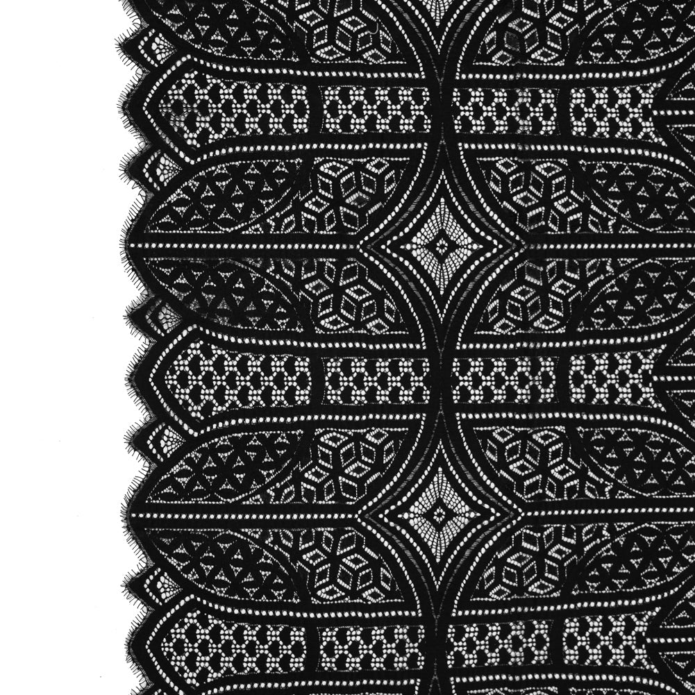 Lace with Finished Eyelash Edges - Black Geometric Lace with Finished Eyelash Edges - Black Geometric