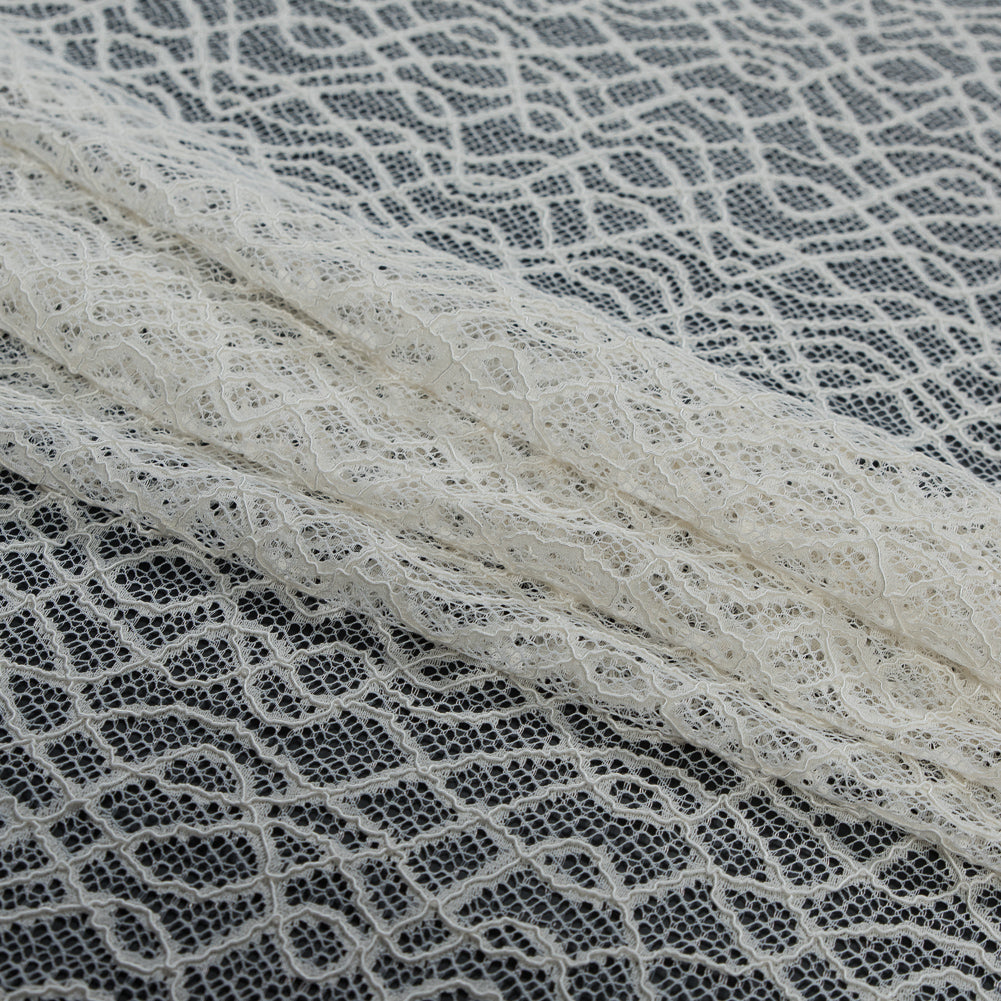 Corded Lace with Eyelash Edges - Ivory Abstract Detail Corded Lace with Eyelash Edges - Ivory Abstract Detail