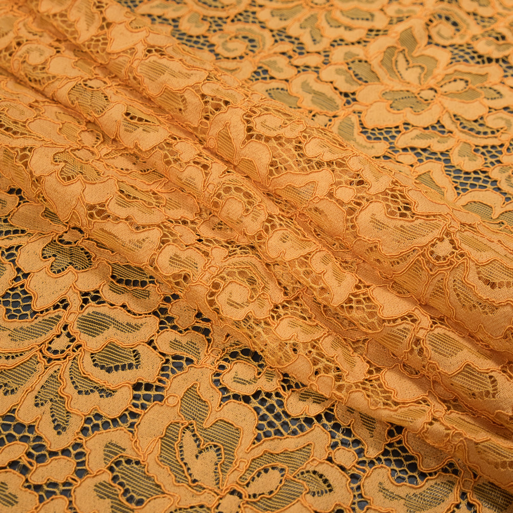 Re-Embroidered Lace Panel - Butterscotch Floral Detail Re-Embroidered Lace Panel - Butterscotch Floral Detail