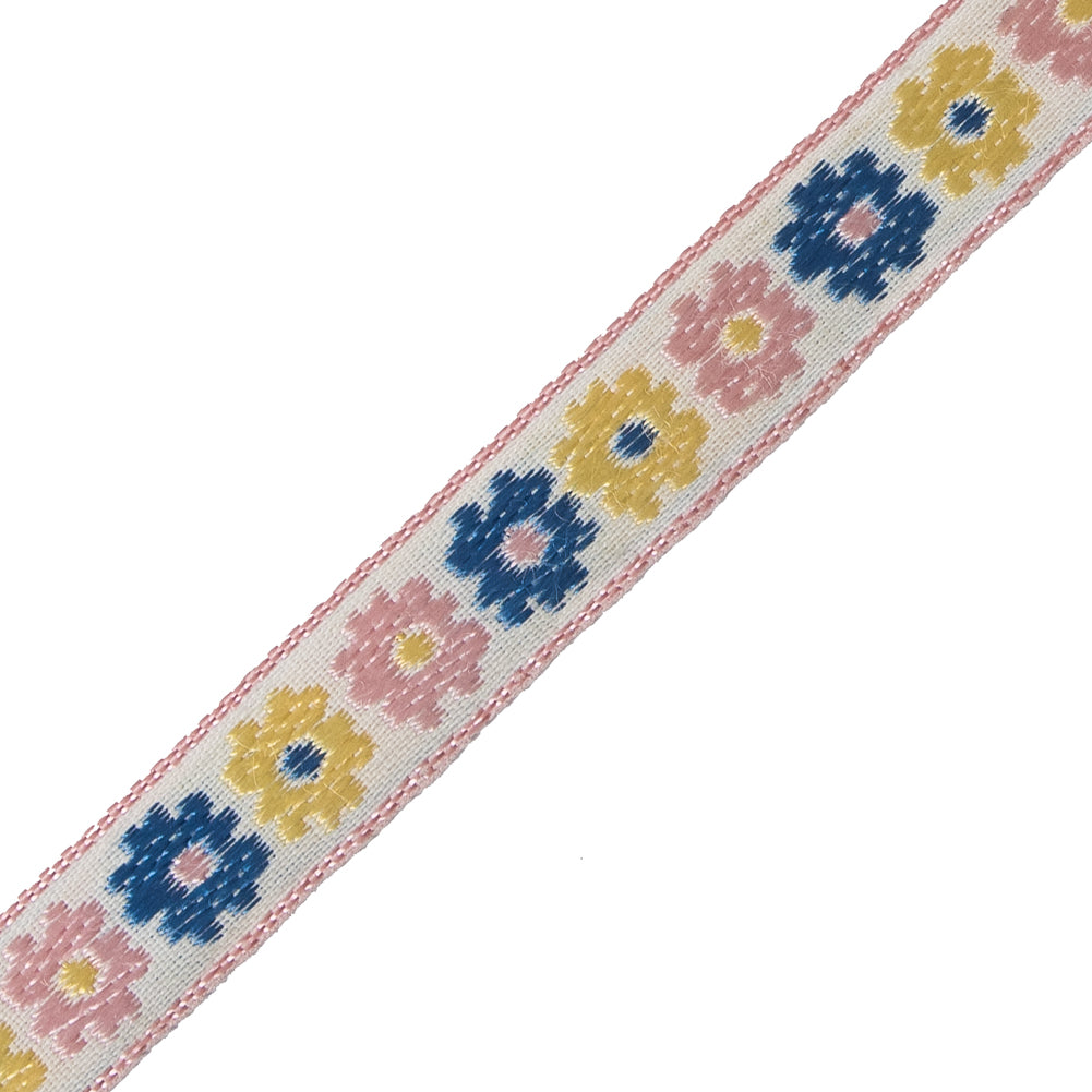 Pink, Yellow and Blue Floral Embroidered Ribbon - 0.5" Detail Pink, Yellow and Blue Floral Embroidered Ribbon - 0.5" Detail