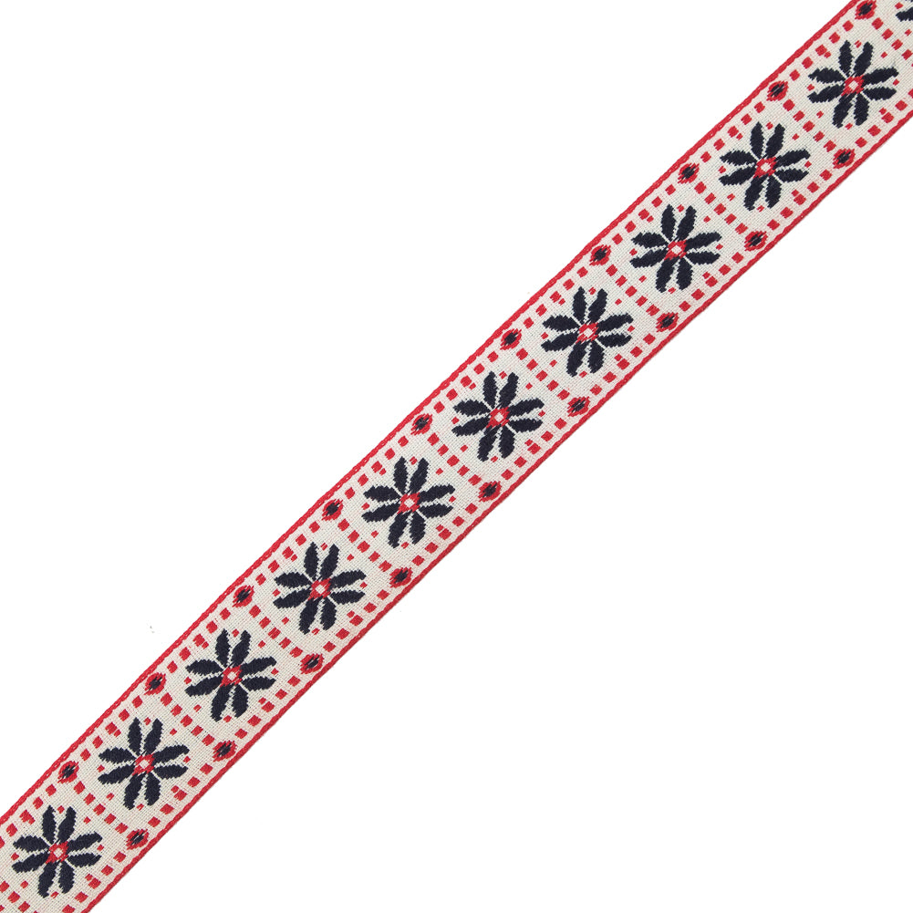 German Red and Blue Floral Jacquard Ribbon - 1" German Red and Blue Floral Jacquard Ribbon - 1"