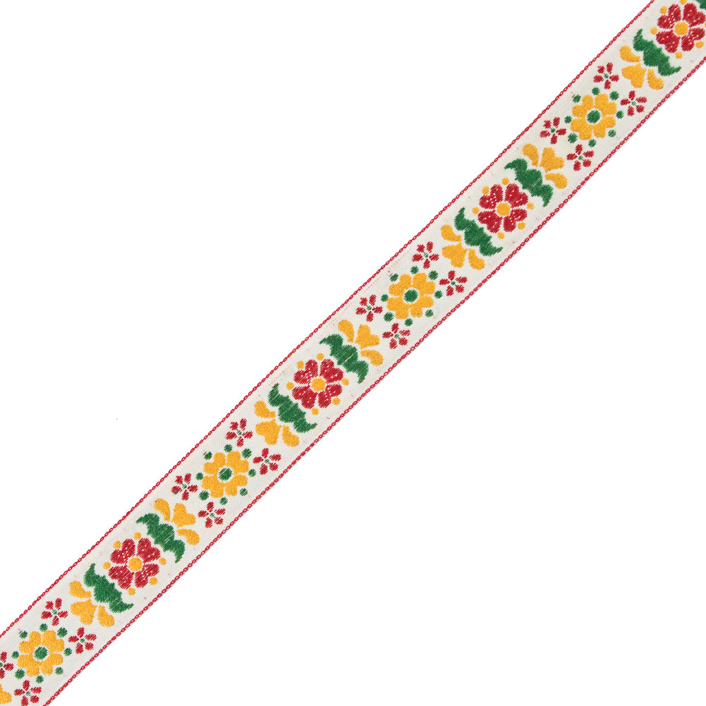 German Red and Yellow Floral Jacquard Ribbon - 0.875" German Red and Yellow Floral Jacquard Ribbon - 0.875"