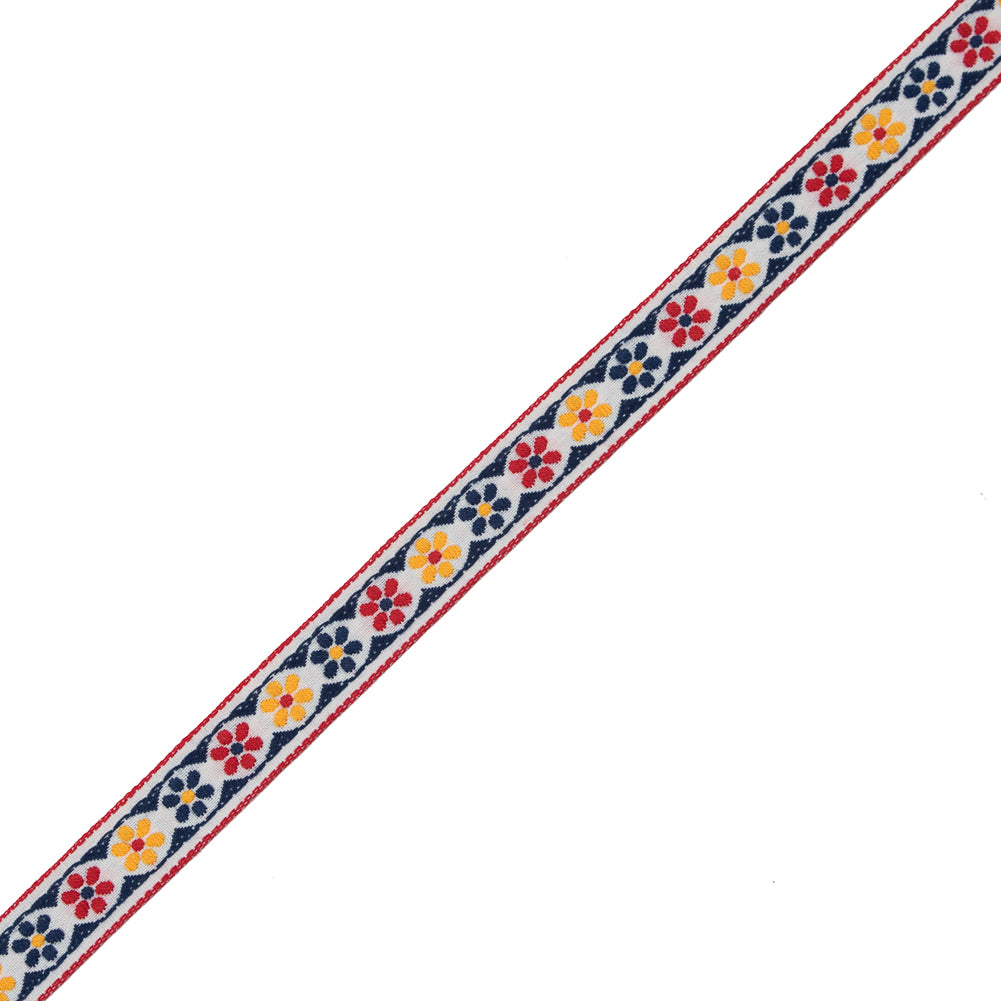 German Blue and Red Floral Jacquard Ribbon - 0.75" German Blue and Red Floral Jacquard Ribbon - 0.75"