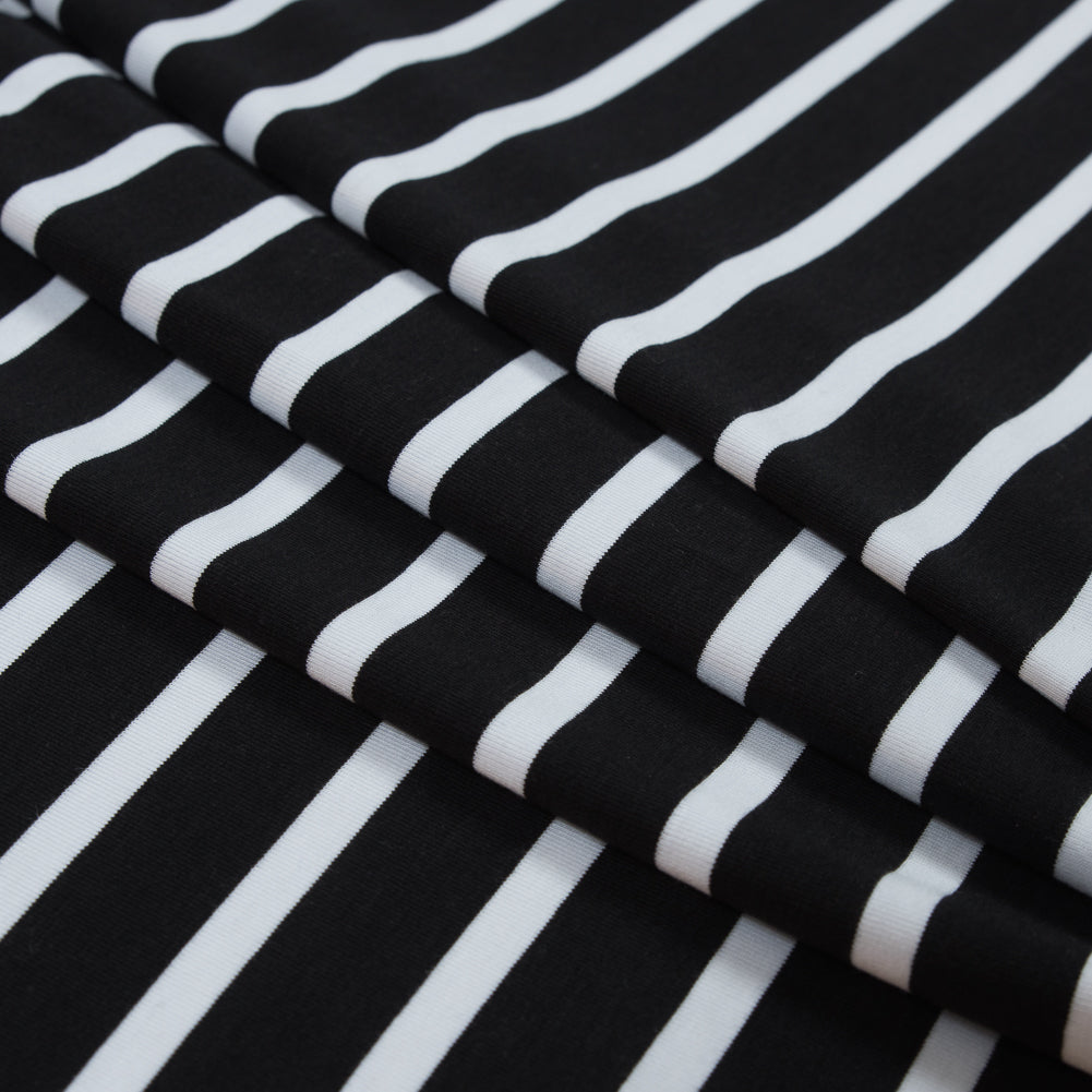 Bamboo Jersey - Black and White Striped Detail Bamboo Jersey - Black and White Striped Detail