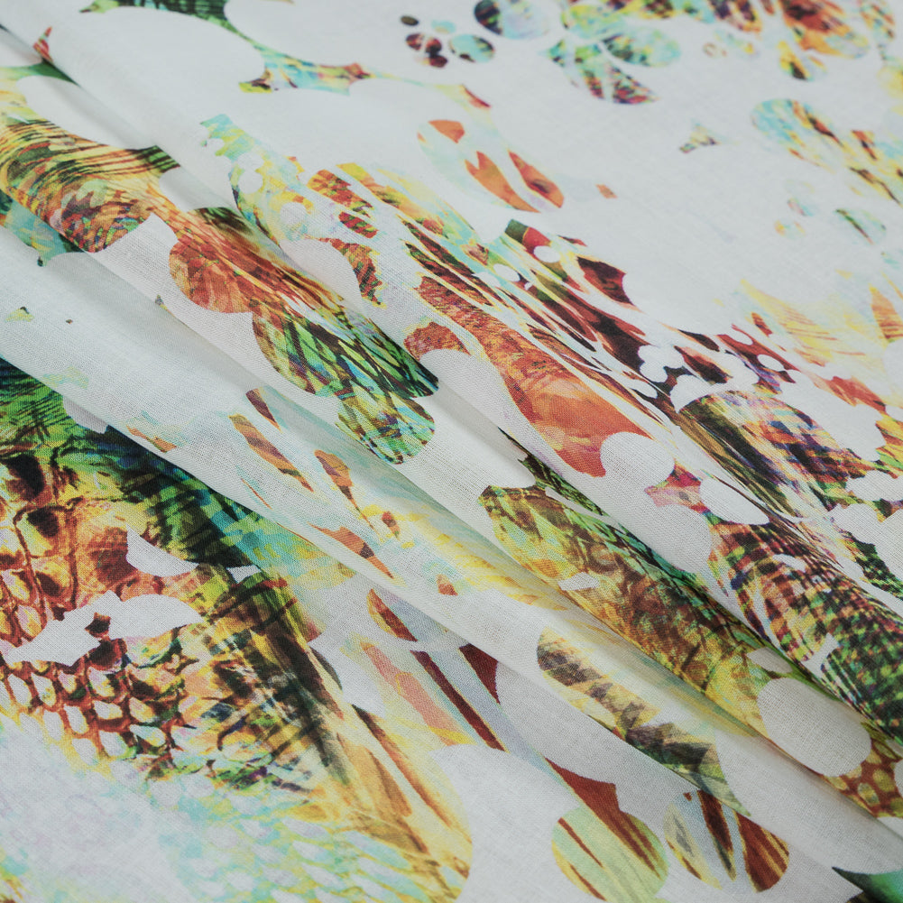 Italian Green and Yellow Abstract Printed Circles on a Cotton Voile Folded Italian Green and Yellow Abstract Printed Circles on a Cotton Voile Folded