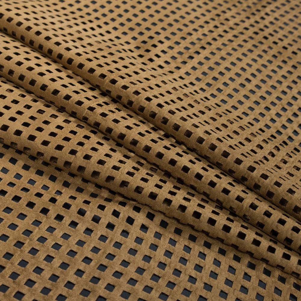 Italian Brown Square Perforated Faux Suede Detail Italian Brown Square Perforated Faux Suede Detail