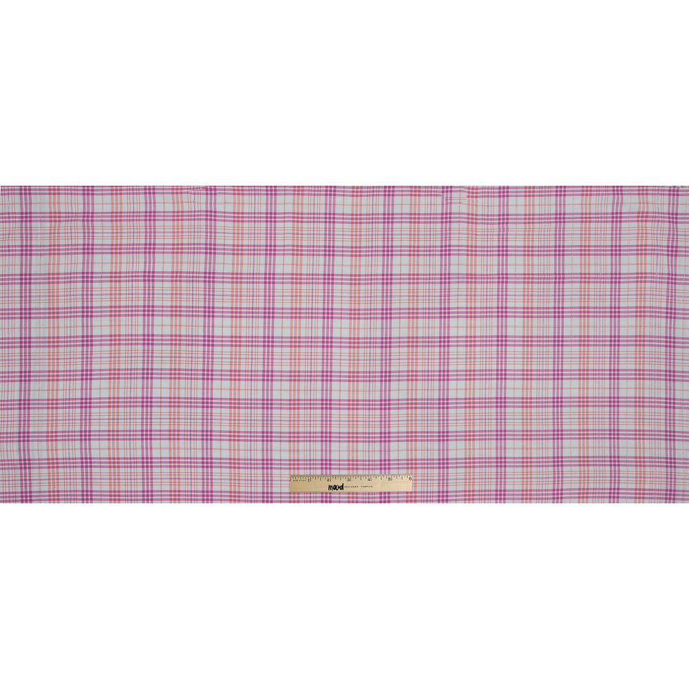 Italian Pink and Orange Metallic Plaid Cotton Voile Folded Italian Pink and Orange Metallic Plaid Cotton Voile Folded