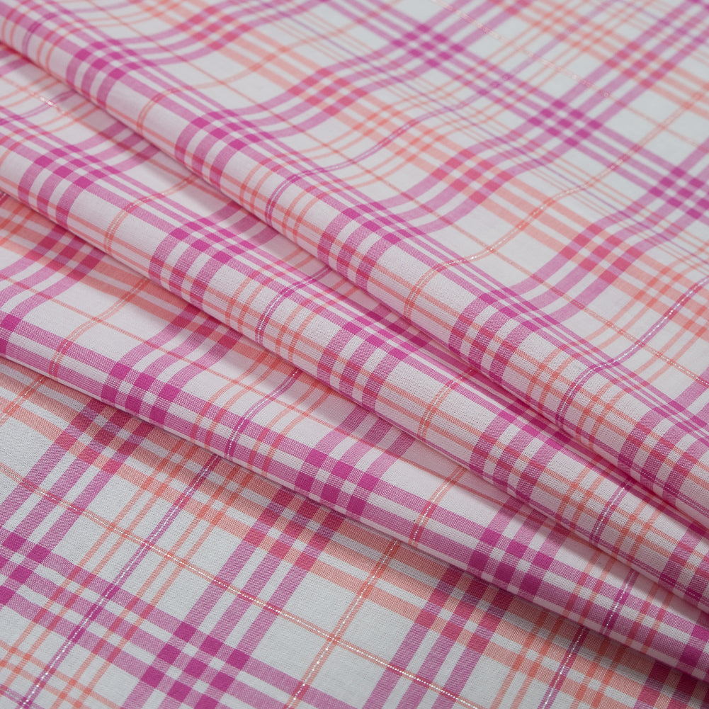 Italian Pink and Orange Metallic Plaid Cotton Voile Detail Italian Pink and Orange Metallic Plaid Cotton Voile Detail