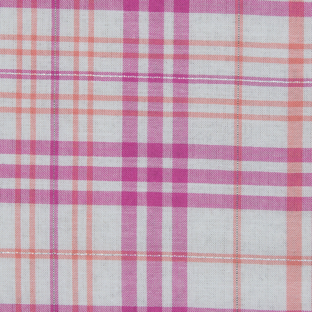 Italian Pink and Orange Metallic Plaid Cotton Voile Full Italian Pink and Orange Metallic Plaid Cotton Voile Full