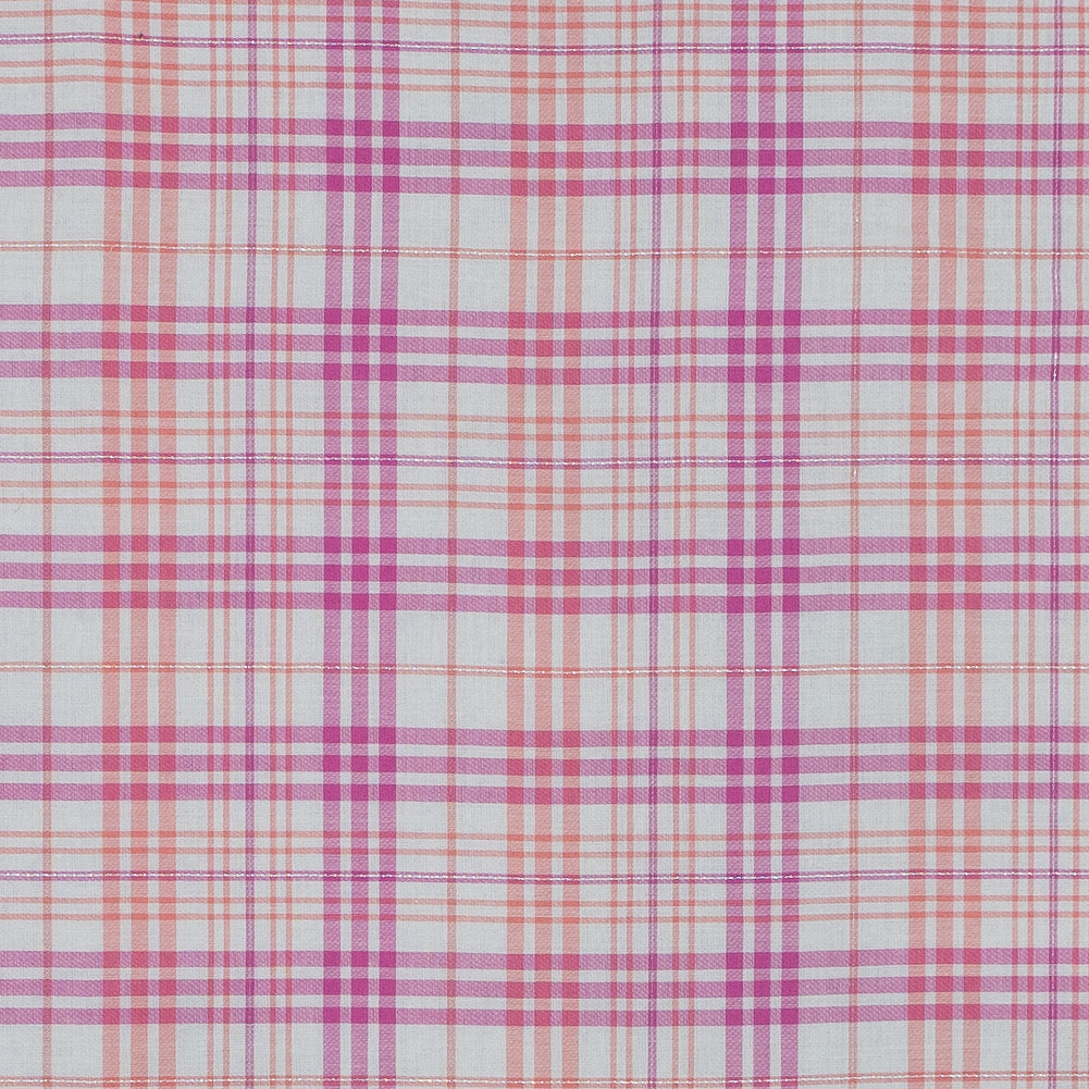Italian Pink and Orange Metallic Plaid Cotton Voile Italian Pink and Orange Metallic Plaid Cotton Voile