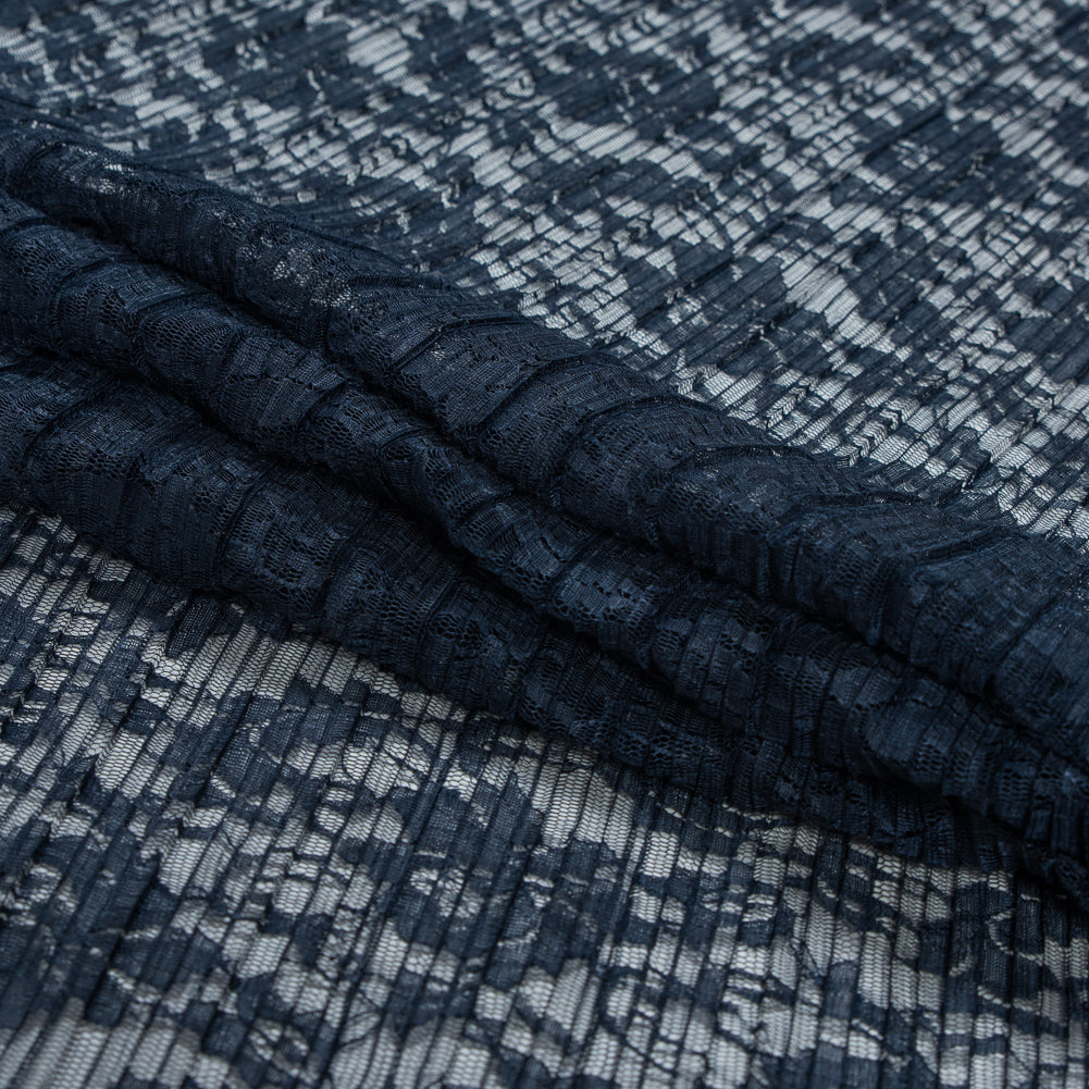 Italian Navy Floral Pleated Lace Detail Italian Navy Floral Pleated Lace Detail