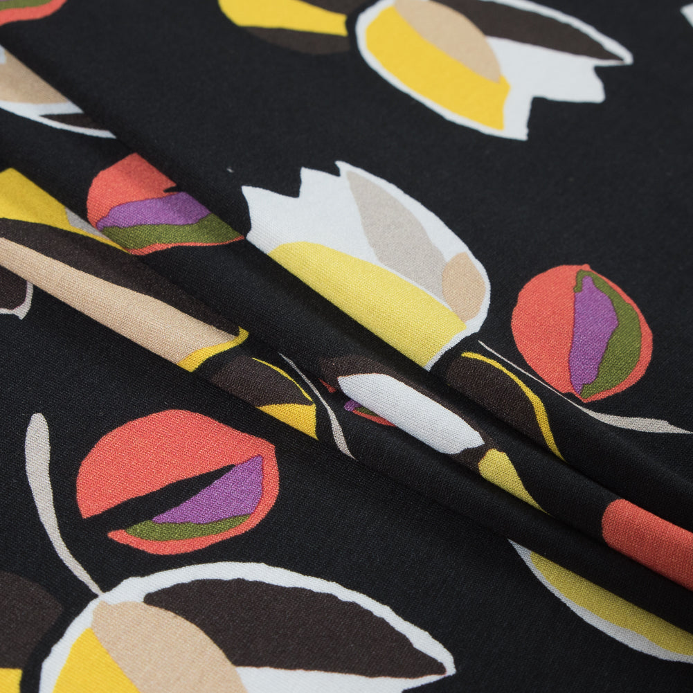 Italian Black and Yellow Floral Printed Jersey Folded Italian Black and Yellow Floral Printed Jersey Folded