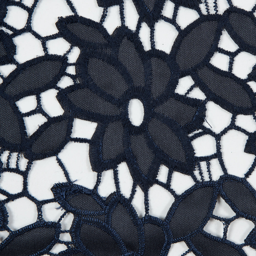 Faux Leather Cutout Lace - Black and Navy Floral Detail Faux Leather Cutout Lace - Black and Navy Floral Detail