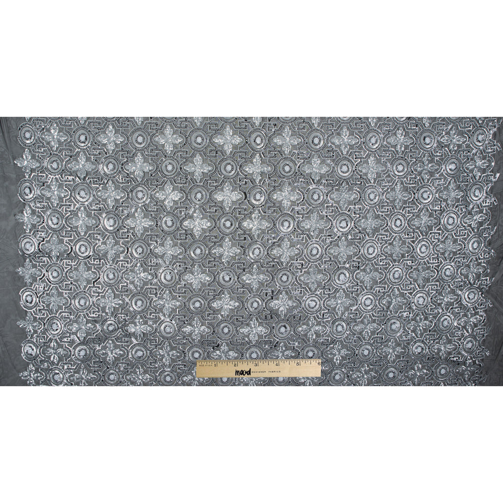 Mesh with Sequins - Silver and Black Geometric Folded Mesh with Sequins - Silver and Black Geometric Folded