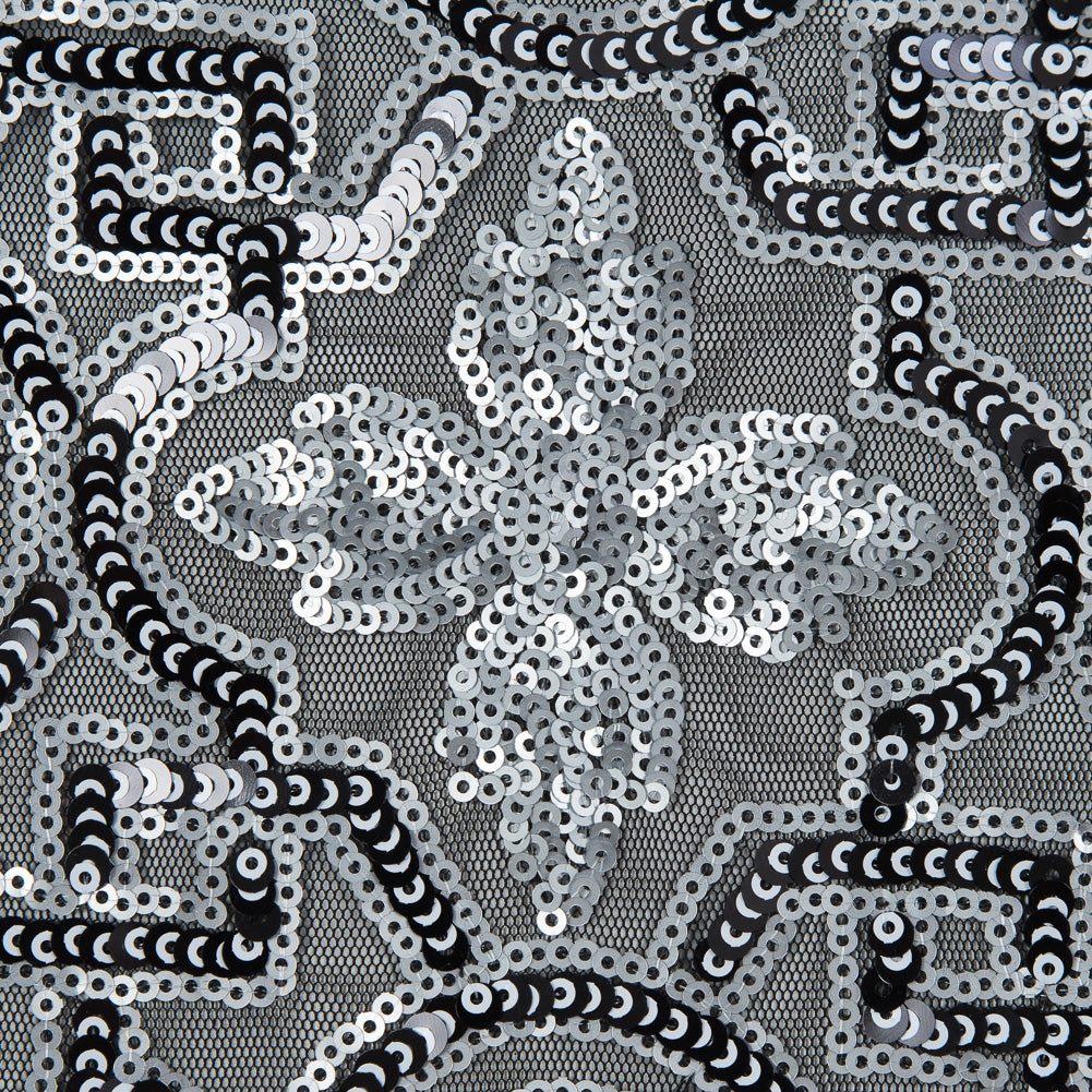 Mesh with Sequins - Silver and Black Geometric Full Mesh with Sequins - Silver and Black Geometric Full