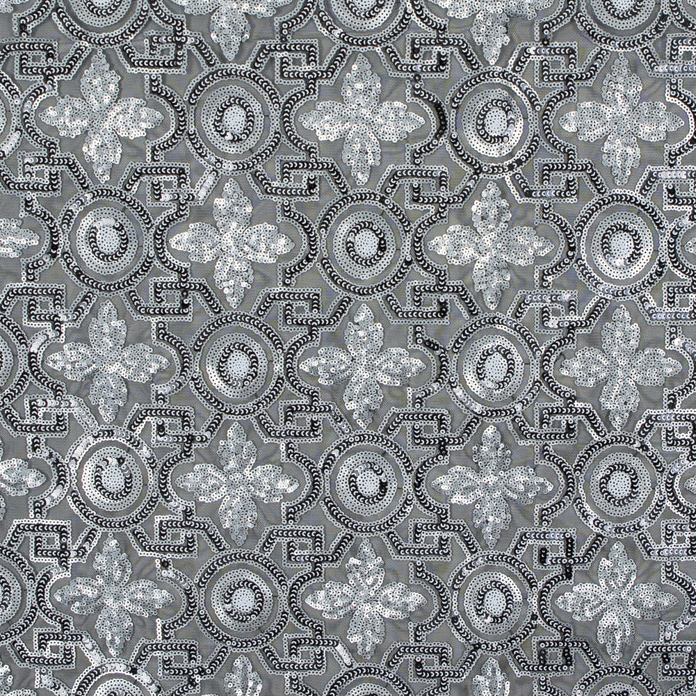 Mesh with Sequins - Silver and Black Geometric Mesh with Sequins - Silver and Black Geometric