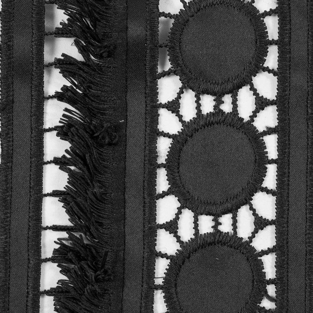 Fringed Guipure Lace - Black Geometric Detail Fringed Guipure Lace - Black Geometric Detail