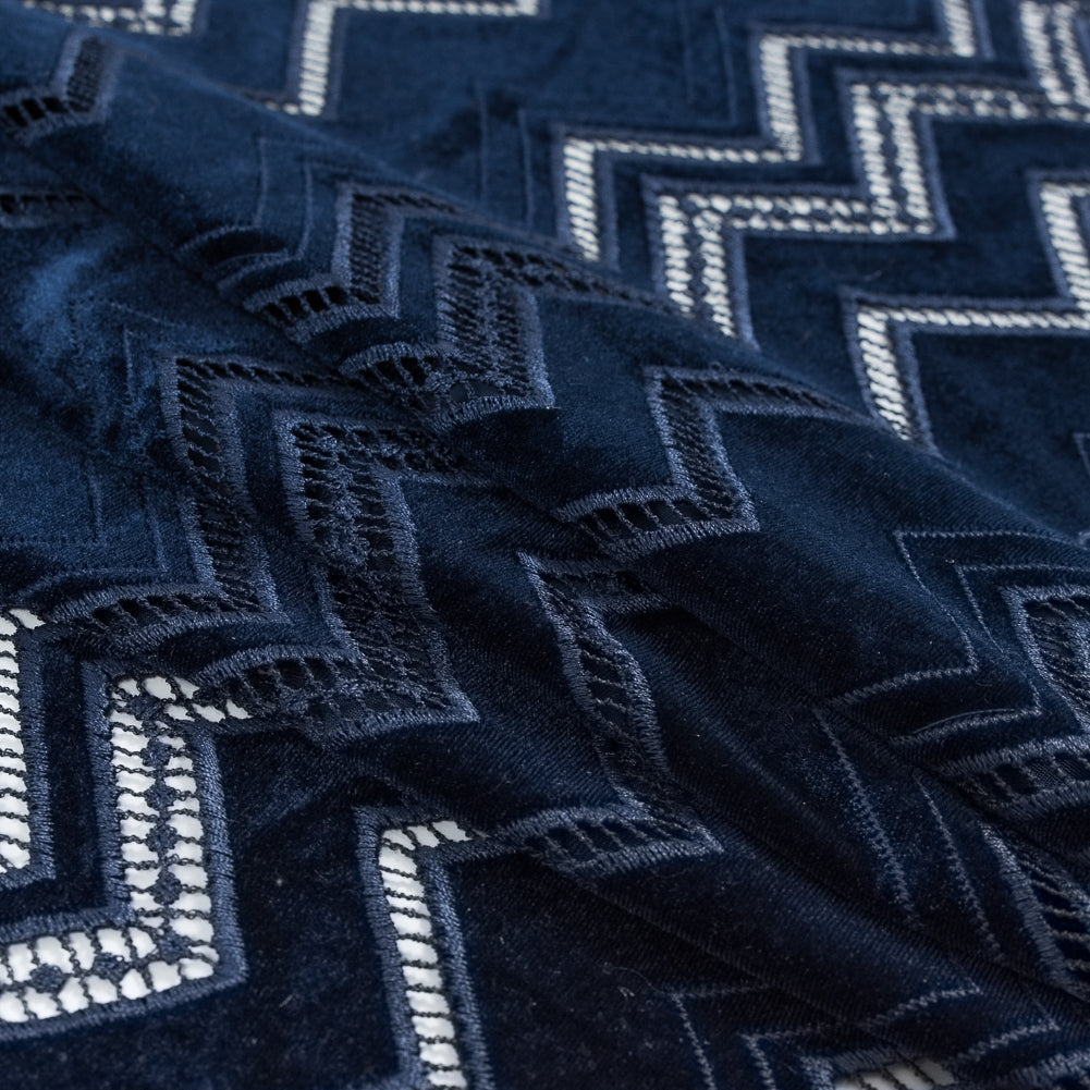 Velvet Lace - Navy Geometric Detail Velvet Lace - Navy Geometric Detail