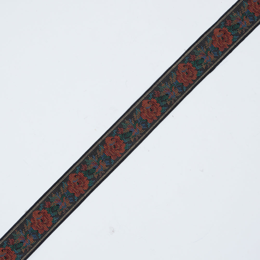 Orange and Black Floral Jacquard Ribbon - 1.125" Orange and Black Floral Jacquard Ribbon - 1.125"