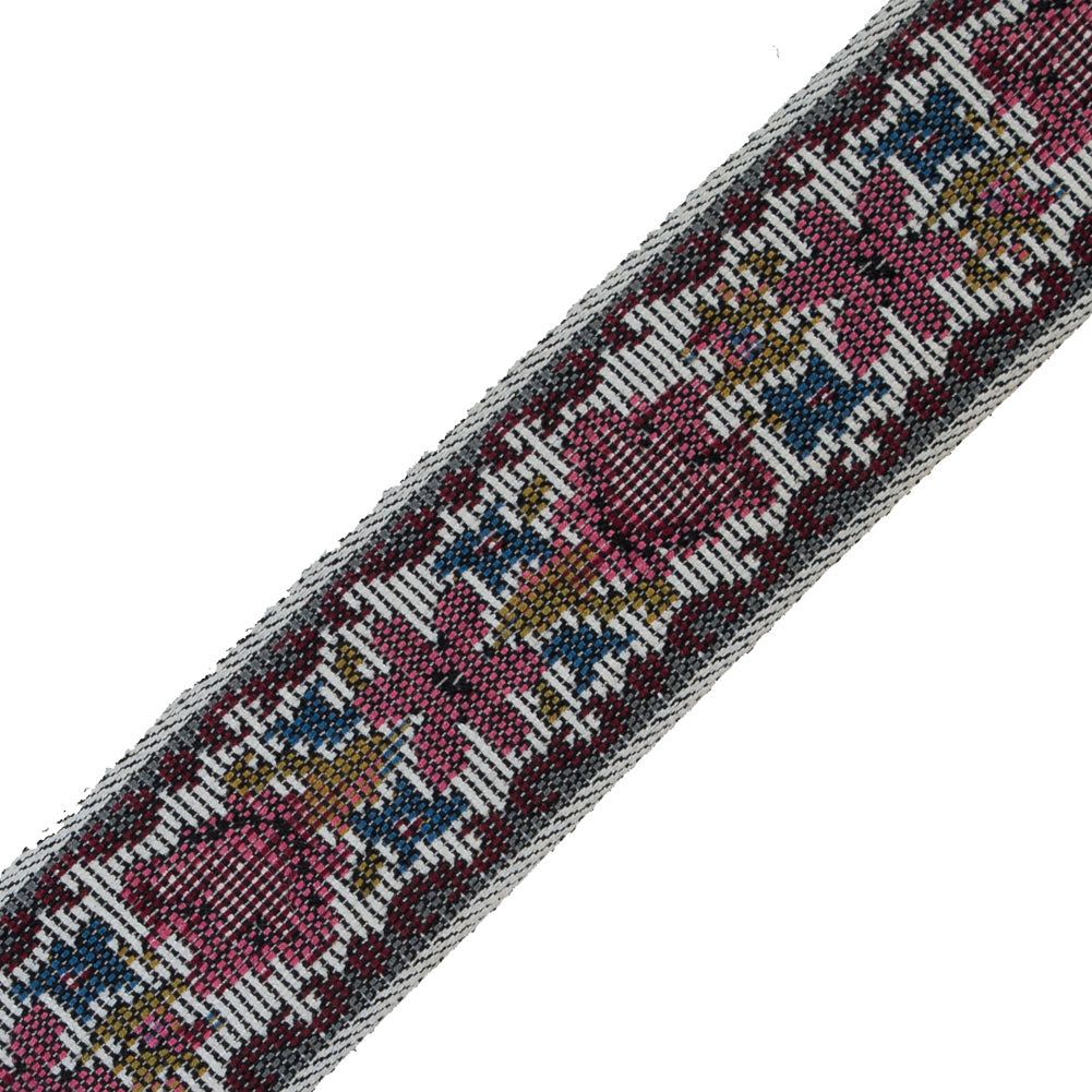 Pink Floral Jacquard Ribbon - 1.5" Detail Pink Floral Jacquard Ribbon - 1.5" Detail
