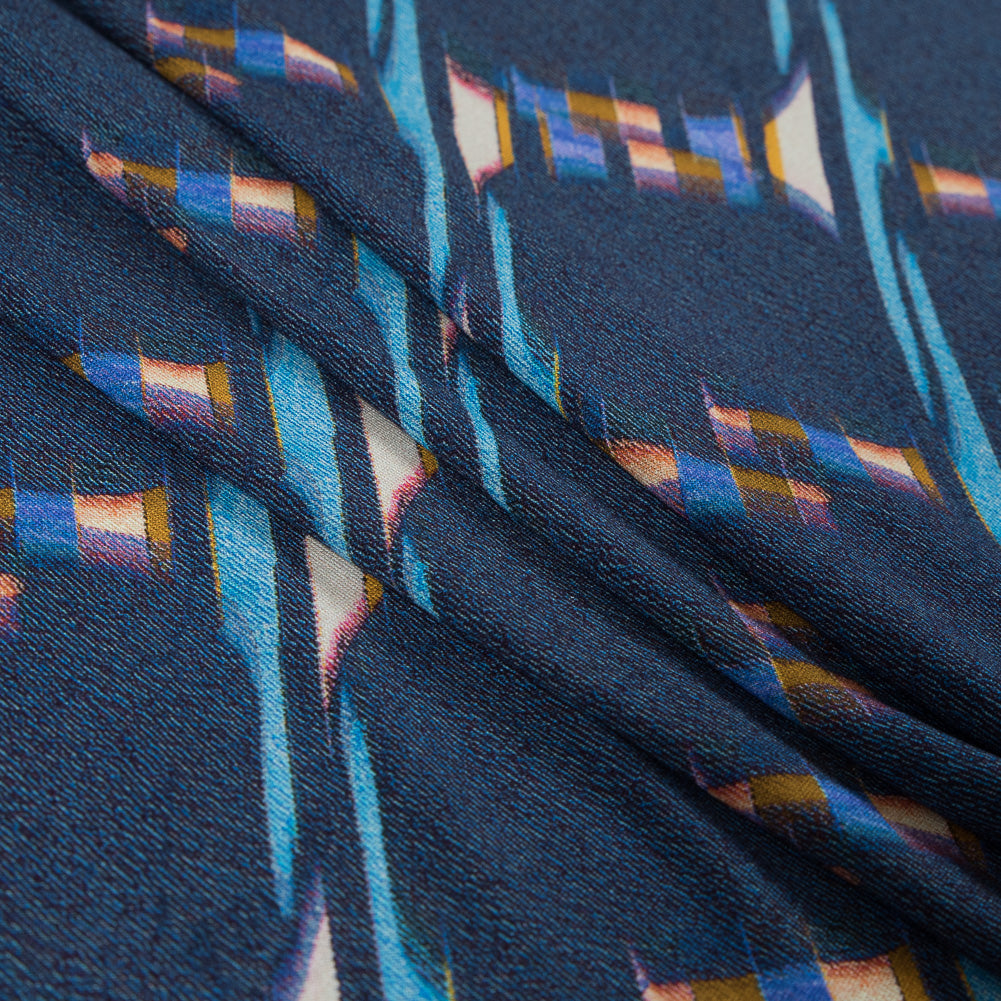 Italian Peacoat Blue Geometric Jersey Knit Folded Italian Peacoat Blue Geometric Jersey Knit Folded