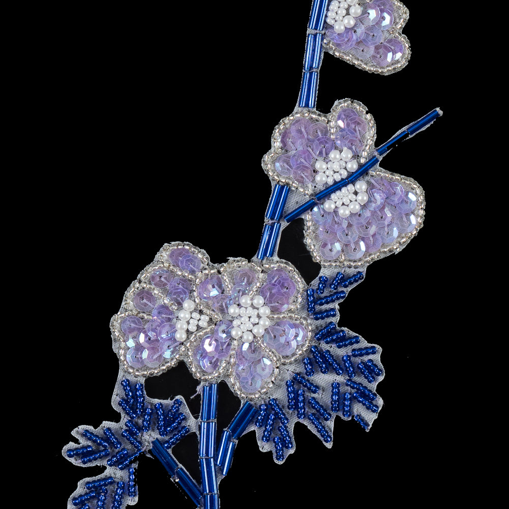 Blue and Purple Floral Beaded and Sequined Right Side Applique Detail Blue and Purple Floral Beaded and Sequined Right Side Applique Detail
