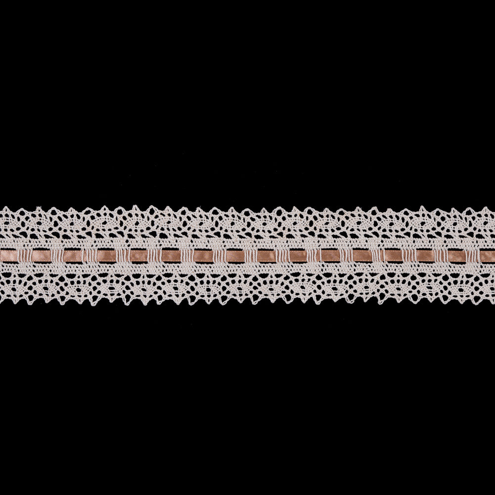 Cream Crochet Trim with Beige Ribbon - 2.25" Cream Crochet Trim with Beige Ribbon - 2.25"