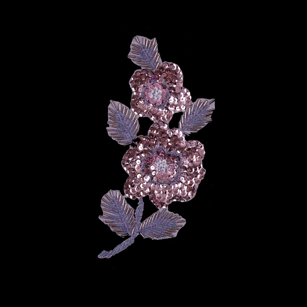 Pink Beaded and Sequined Floral Applique - 8" x 4" Pink Beaded and Sequined Floral Applique - 8" x 4"
