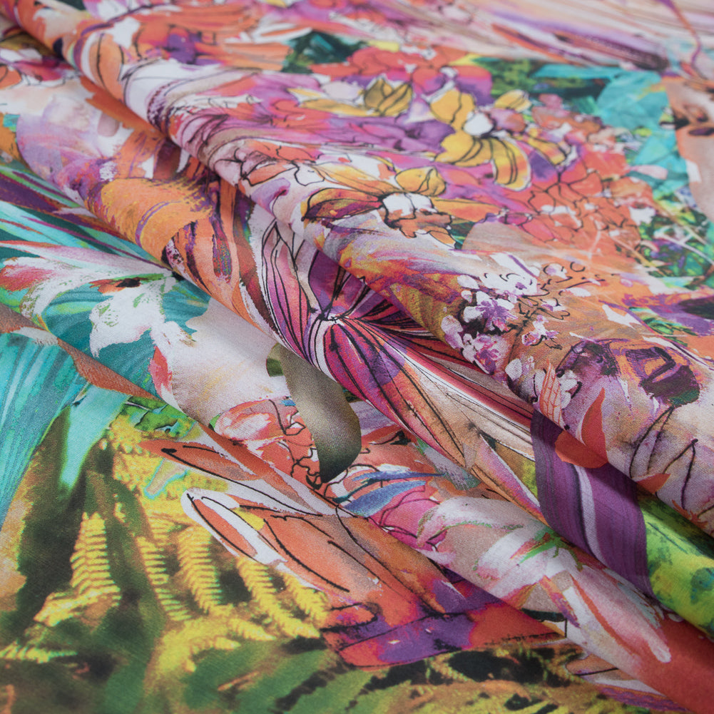 Italian Multicolor Watercolor Floral Voile Folded Italian Multicolor Watercolor Floral Voile Folded
