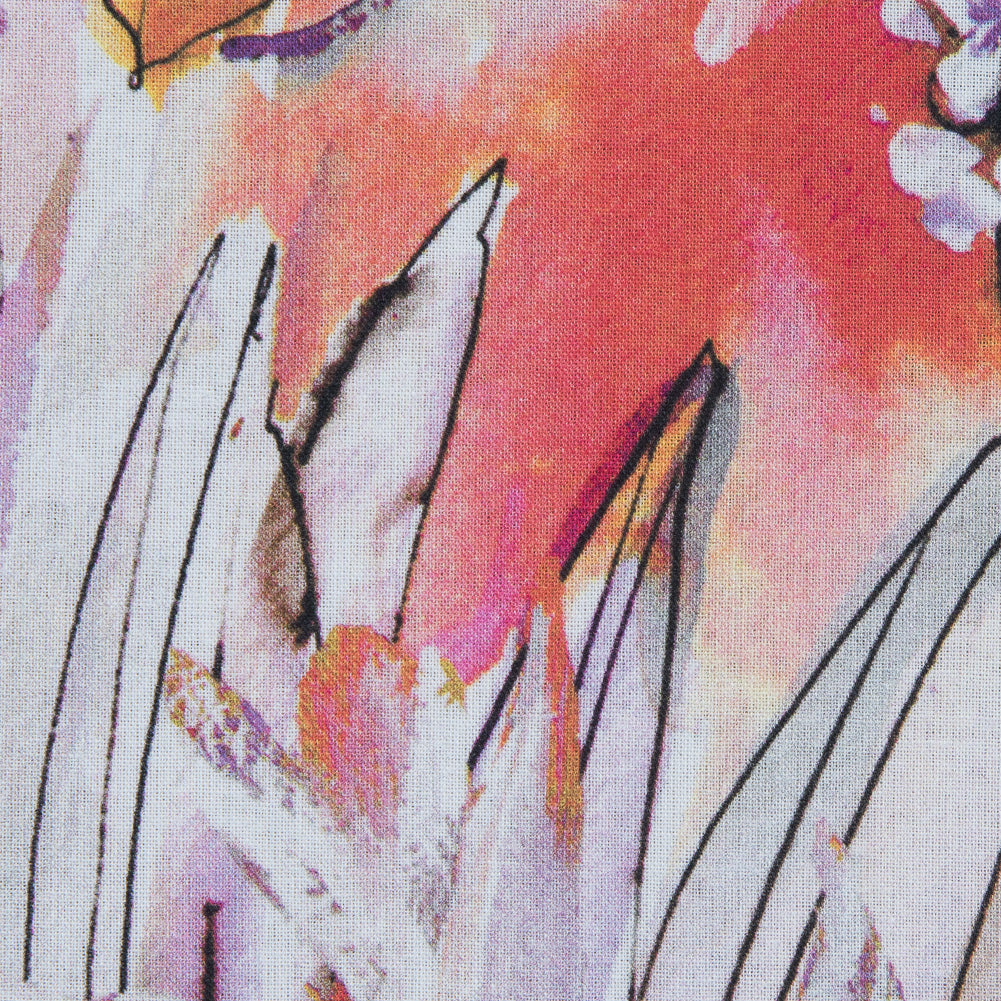 Italian Multicolor Watercolor Floral Voile Detail Italian Multicolor Watercolor Floral Voile Detail