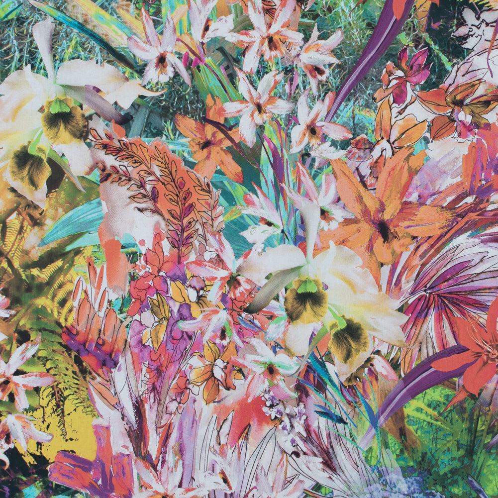 Italian Multicolor Watercolor Floral Voile Italian Multicolor Watercolor Floral Voile
