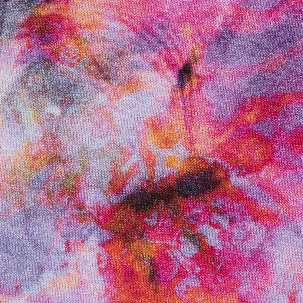 Italian Pink and Purple Abstract Printed Viscose Jersey Detail Italian Pink and Purple Abstract Printed Viscose Jersey Detail