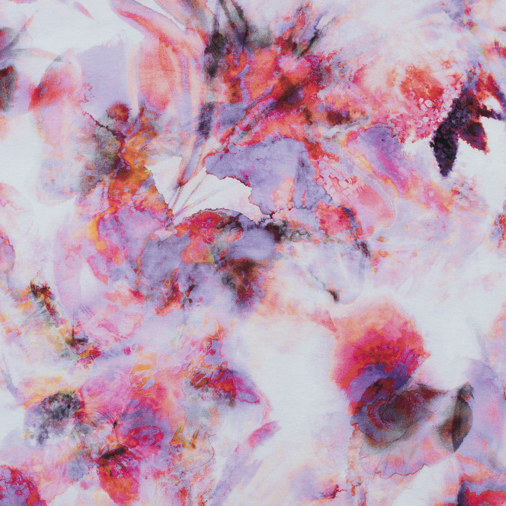 Italian Pink and Purple Abstract Printed Viscose Jersey Italian Pink and Purple Abstract Printed Viscose Jersey