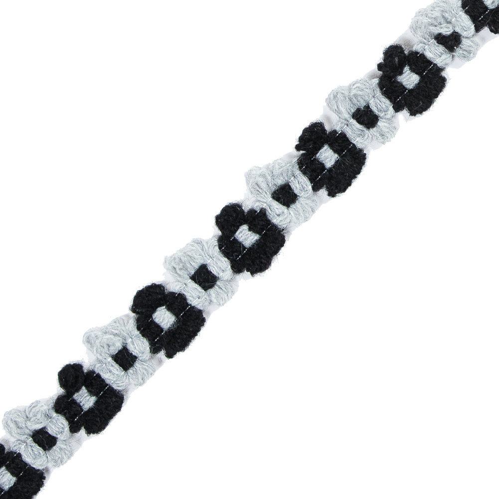Black and Gray Floral Yarn Trim - 0.5" Detail Black and Gray Floral Yarn Trim - 0.5" Detail