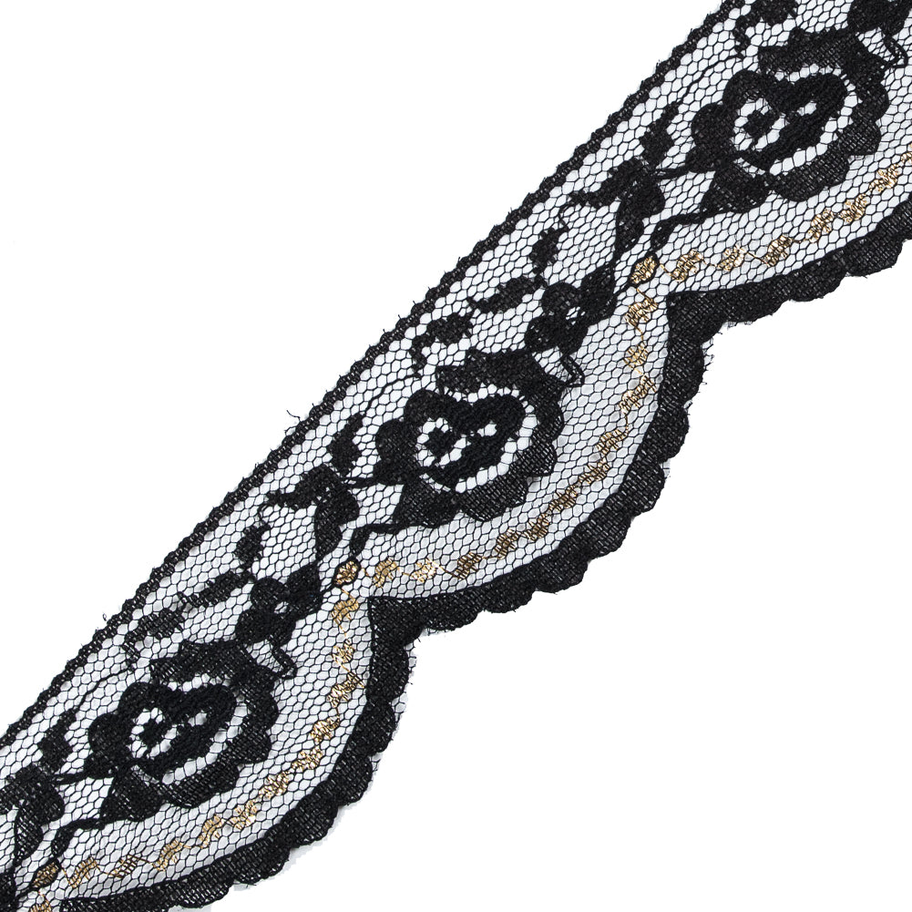 Black and Metallic Gold Scallop Edge Lace Trim - 2" Detail Black and Metallic Gold Scallop Edge Lace Trim - 2" Detail