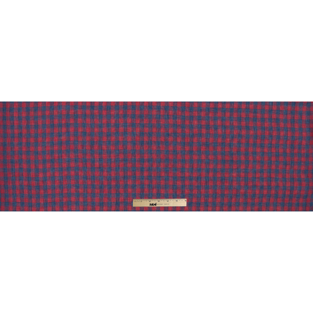 Red and Blue Plaid Sheer Linen Woven Full Red and Blue Plaid Sheer Linen Woven Full