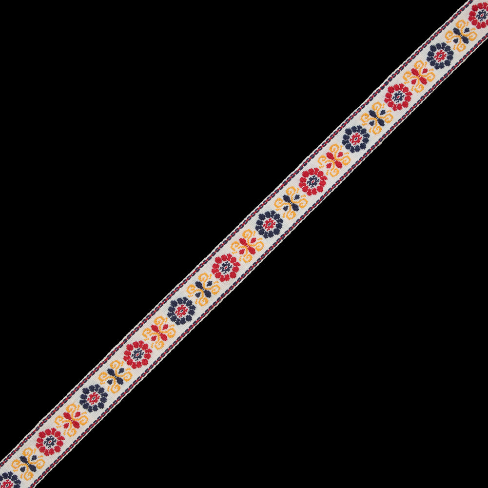 Yellow, Red and Blue Floral German Jacquard Ribbon - 0.75" Yellow, Red and Blue Floral German Jacquard Ribbon - 0.75"