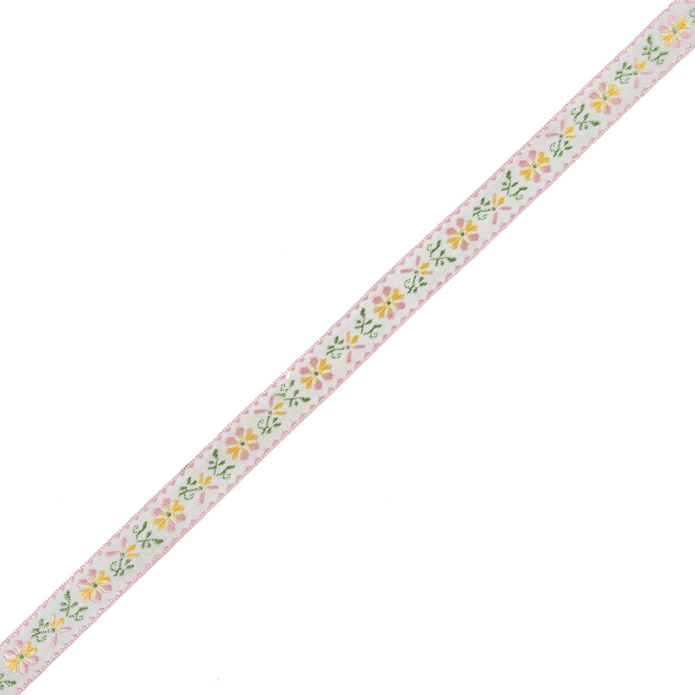 Pink, Yellow and Green Floral German Jacquard Ribbon - 0.625" Pink, Yellow and Green Floral German Jacquard Ribbon - 0.625"