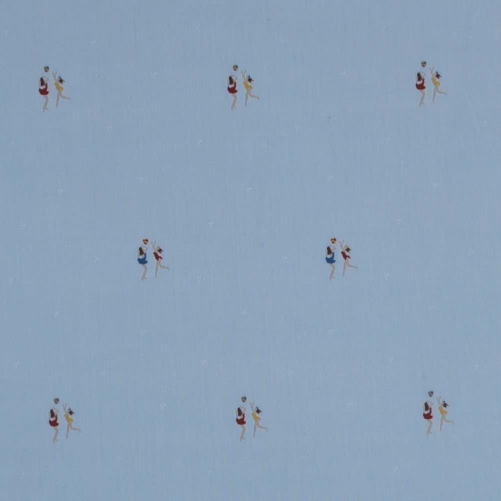 Blue Pinpoint Cotton Shirting with Woven Beach Goers Blue Pinpoint Cotton Shirting with Woven Beach Goers