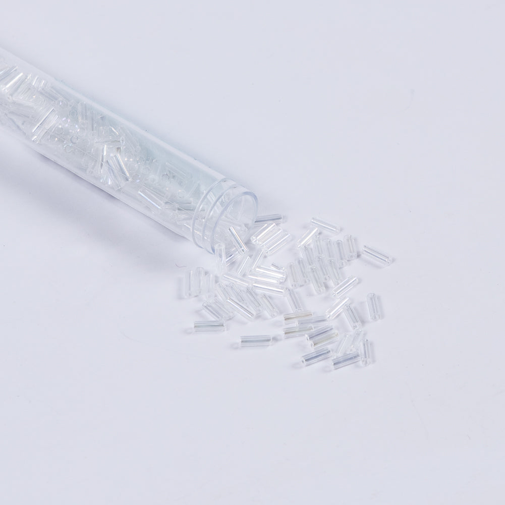 Clear Iridescent Czech Bugle Seed Beads - Size 3