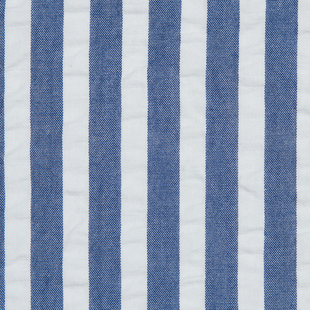Blue and White Bengal Striped Cotton Seersucker Detail Blue and White Bengal Striped Cotton Seersucker Detail