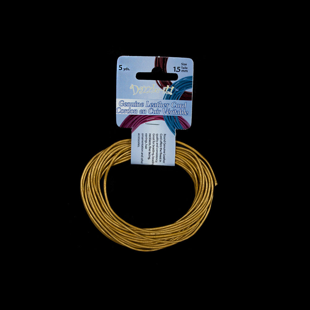 Dazzle-It Metallic Gold Genuine Leather Cord - 1.5mm Dazzle-It Metallic Gold Genuine Leather Cord - 1.5mm